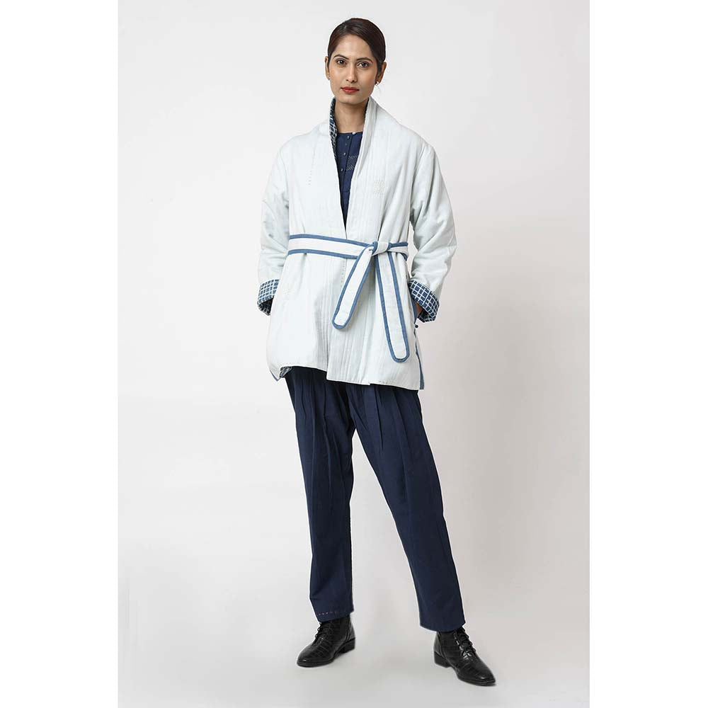 JAYATI GOENKA Solid Sky Jacket with Belt (Set of 2)