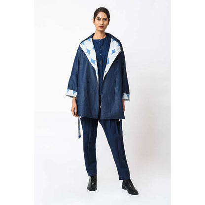 JAYATI GOENKA Solid Denim Reversible Jacket with Belt (Set of 2)