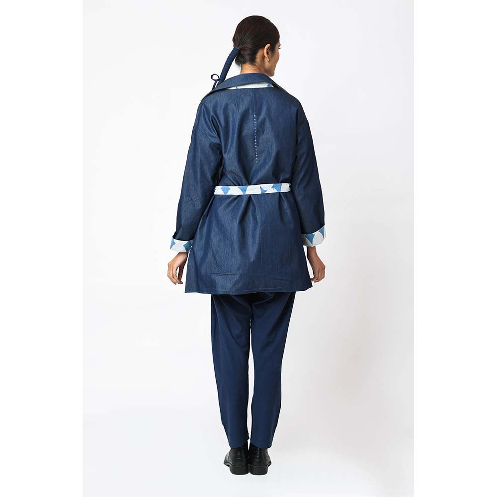 JAYATI GOENKA Solid Denim Reversible Jacket with Belt (Set of 2)