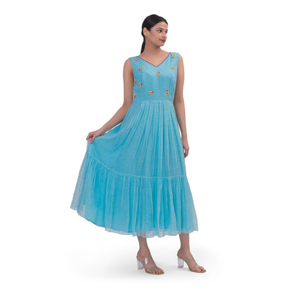 Journal By Pranay Sky Blue Pleated Maxi Dress