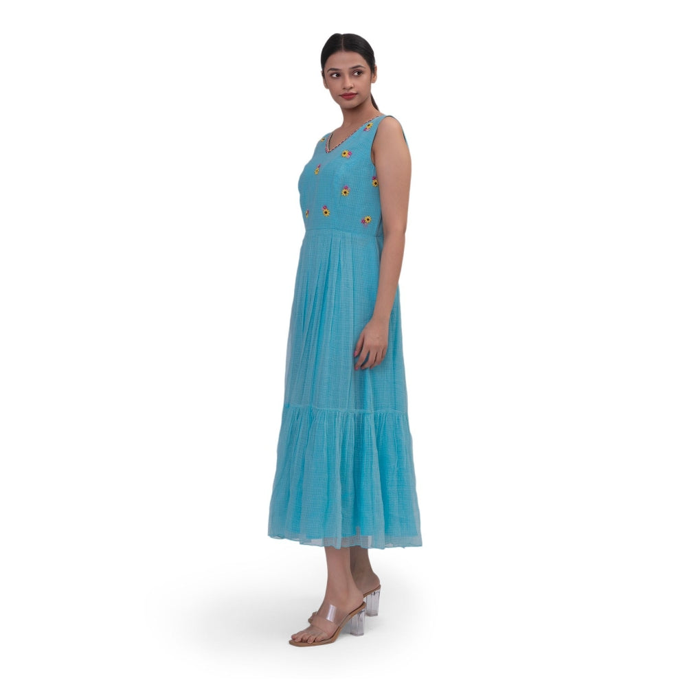 Journal By Pranay Sky Blue Pleated Maxi Dress