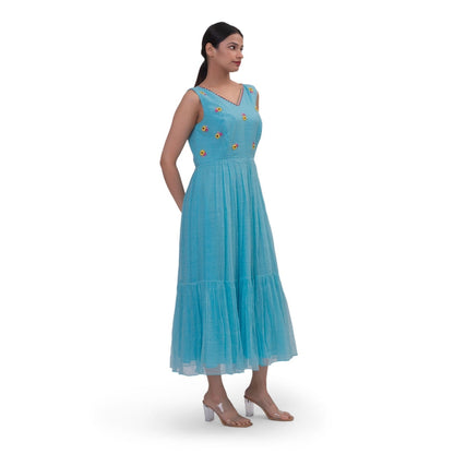 Journal By Pranay Sky Blue Pleated Maxi Dress