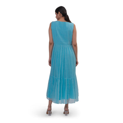 Journal By Pranay Sky Blue Pleated Maxi Dress