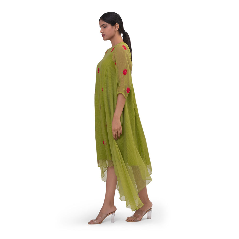 Journal By Pranay Green Side Gathered Wings Midi Dress