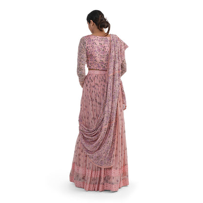 Journal By Pranay Pink Floral Lehenga With Choli & Dupatta (Set of 3)