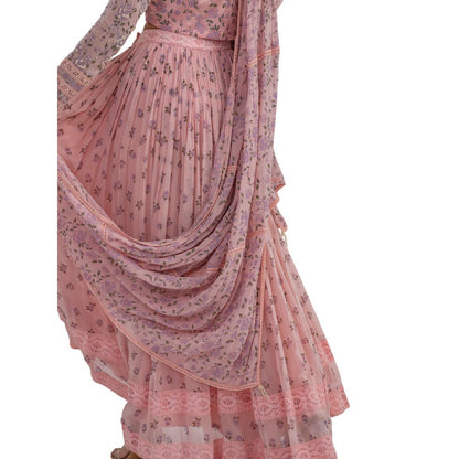 Journal By Pranay Pink Floral Lehenga With Choli & Dupatta (Set of 3)