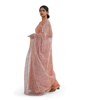 Journal By Pranay Peach Floral Anarkali Kurta With Dupatta (Set of 2)