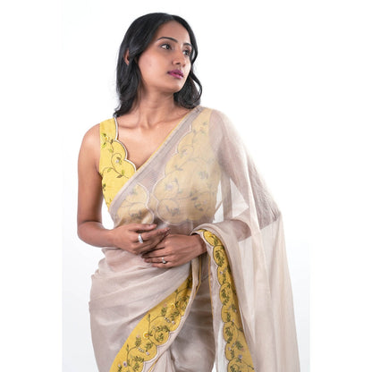 Journal By Pranay Grey Gulsima Embroidered Saree with Stitched Blouse