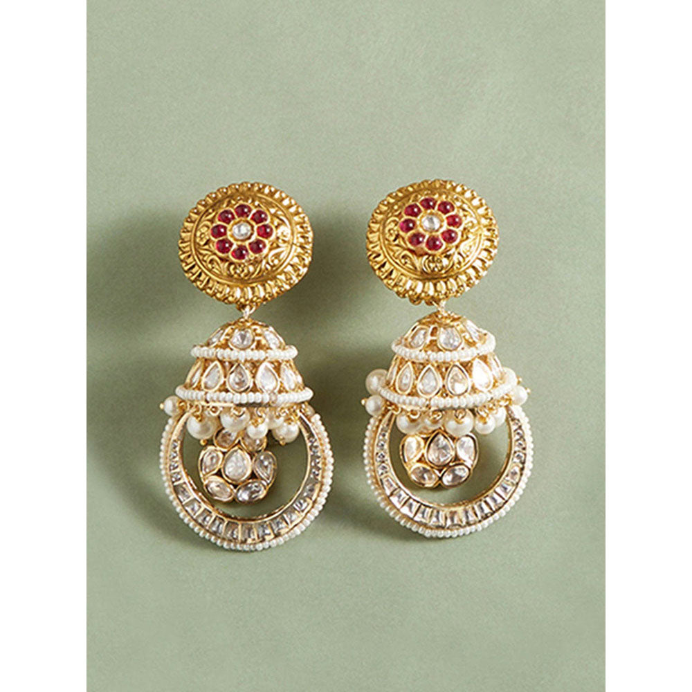 Joules By Radhika Red & White Antique Rubies Jhumka