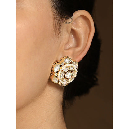 Joules By Radhika White Shimmery Polki Stud Earrings