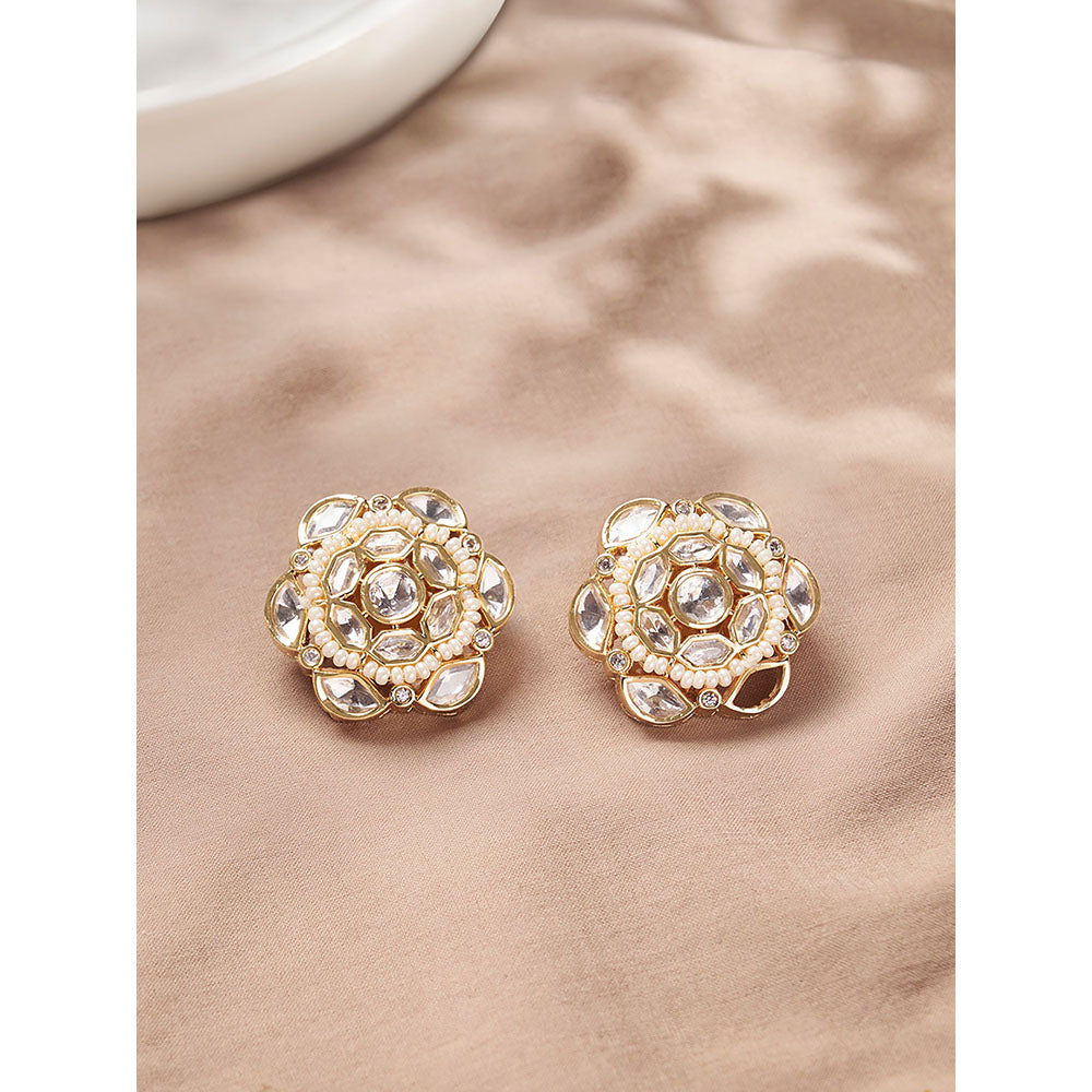 Joules By Radhika White Shimmery Polki Stud Earrings