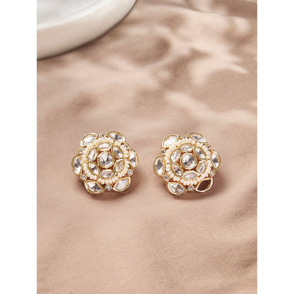 Joules By Radhika White Shimmery Polki Stud Earrings