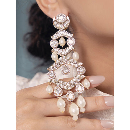 Joules By Radhika White Polki-Pearl Elegant Gold Earrings