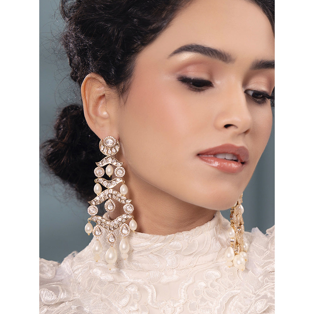 Joules By Radhika White Polki-Pearl Elegant Gold Earrings