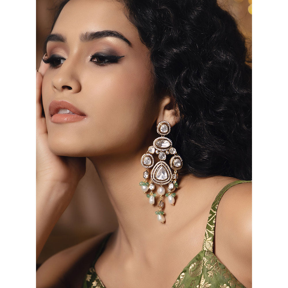 Joules By Radhika Polki-Pearl Green and White Earrings