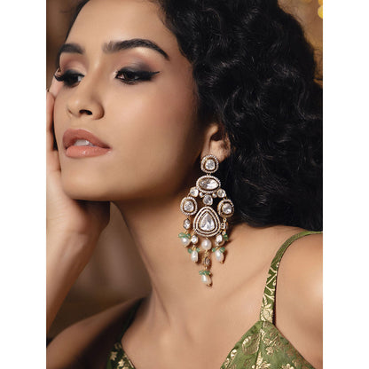 Joules By Radhika Polki-Pearl Green and White Earrings