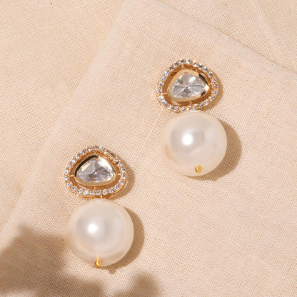 Joules By Radhika Kundan White Pearl Drop Earrings