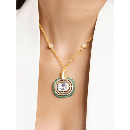 Joules By Radhika Ornate Green and White Stone Necklace