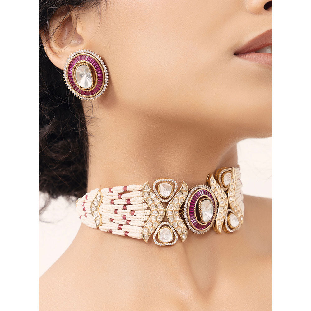 Joules By Radhika White Polki-Pearl Exquisite Choker Jewellery Set
