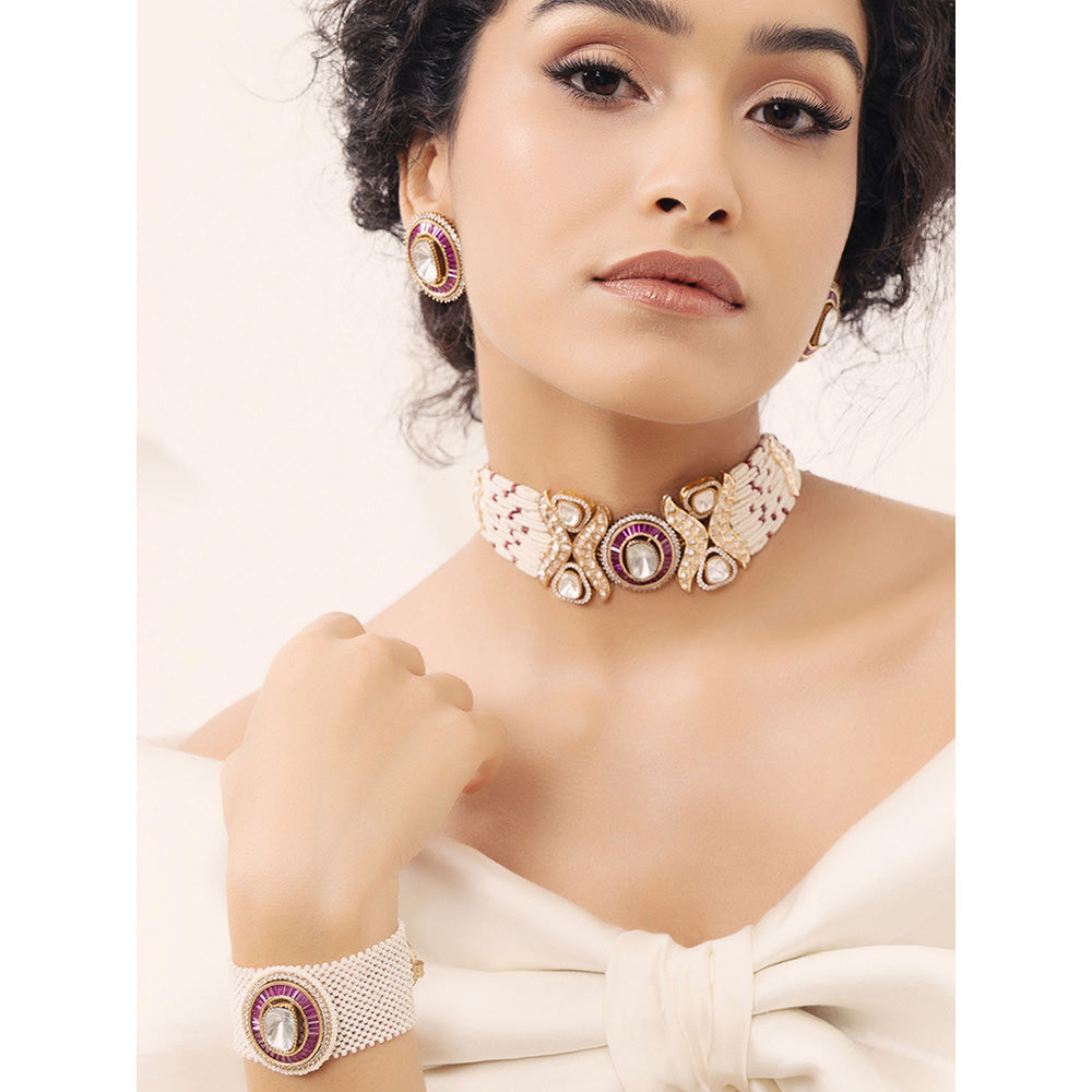 Joules By Radhika White Polki-Pearl Exquisite Choker Jewellery Set