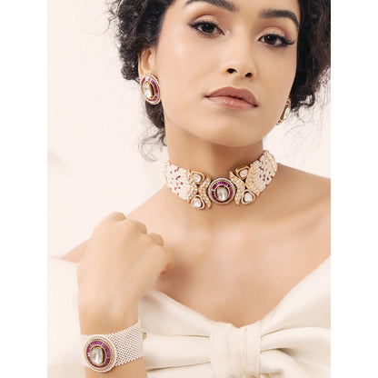 Joules By Radhika White Polki-Pearl Exquisite Choker Jewellery Set