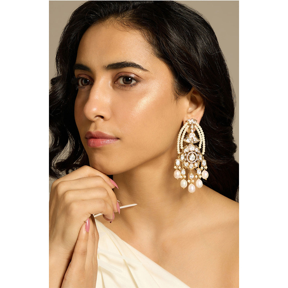 Joules By Radhika Timeless Pearl Polki Dangle Earrings