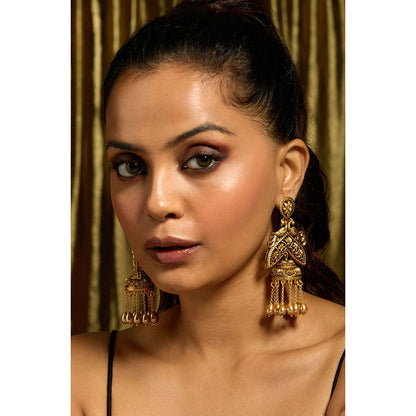 Joules By Radhika Gold Royal Peacock Cascade Jhumka Earrings