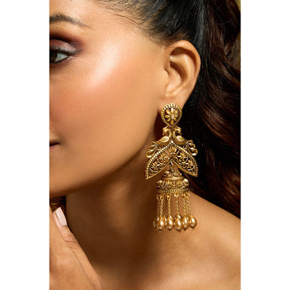 Joules By Radhika Gold Royal Peacock Cascade Jhumka Earrings