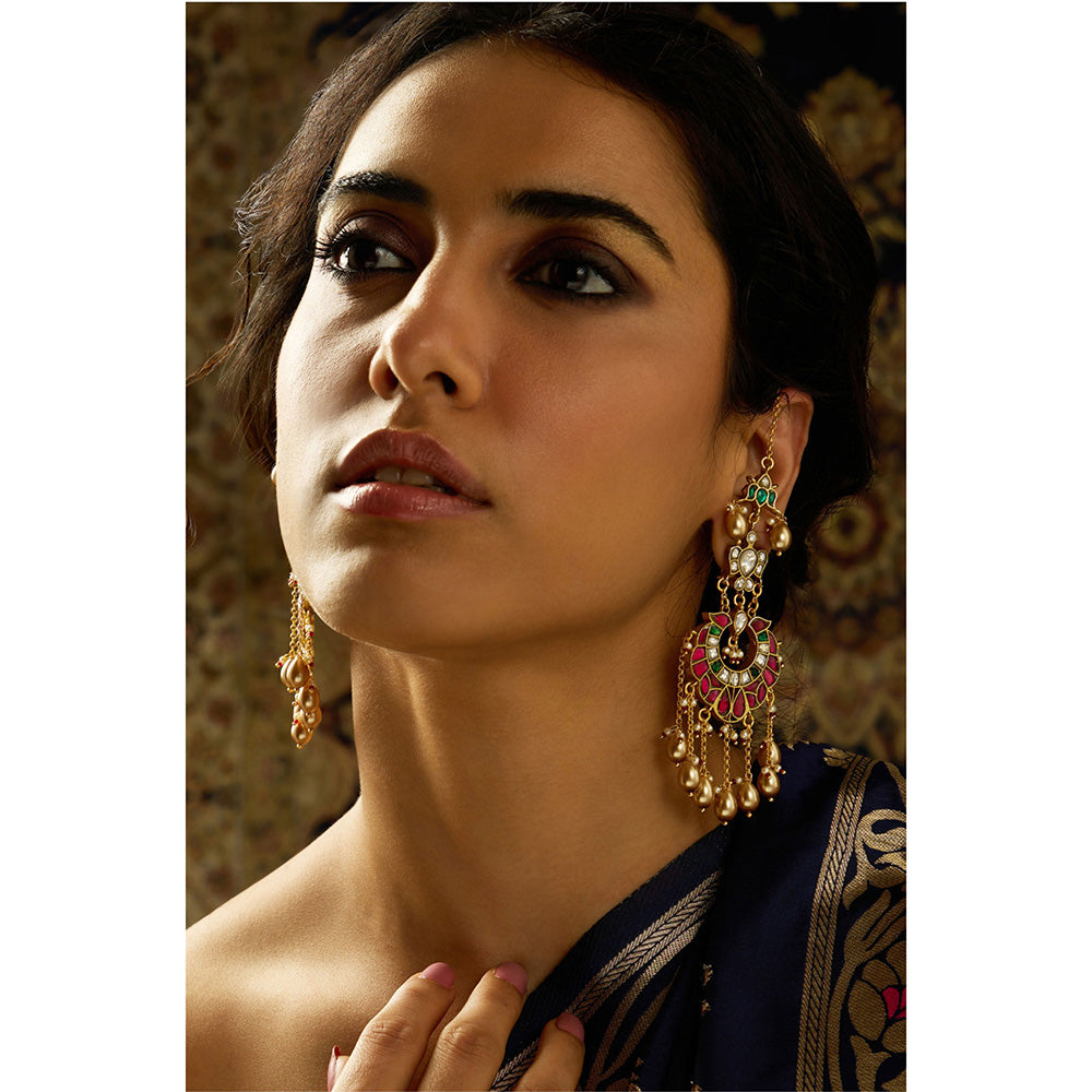 Joules By Radhika Multi-Color Rajwadi Grace Kundan Chandbali Earrings