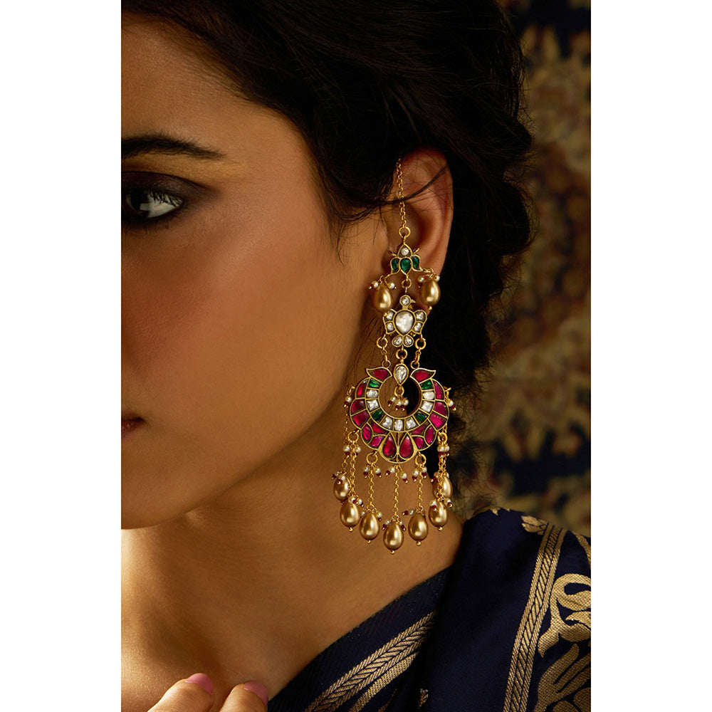 Joules By Radhika Multi-Color Rajwadi Grace Kundan Chandbali Earrings
