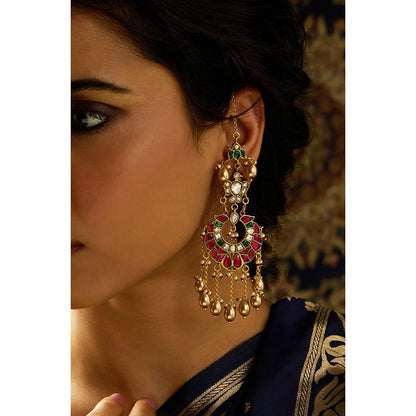 Joules By Radhika Multi-Color Rajwadi Grace Kundan Chandbali Earrings