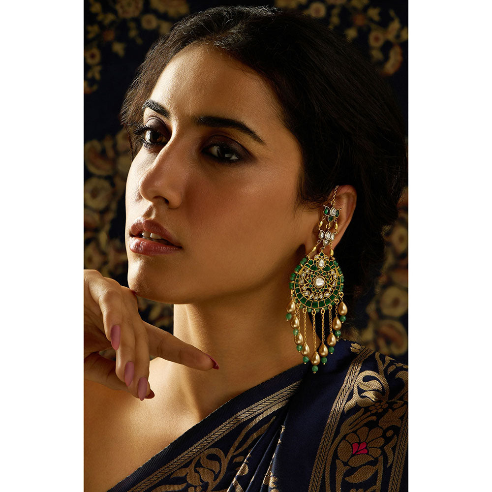 Joules By Radhika Rajwadi Green Glory Kundan Stone Chandbali Earrings