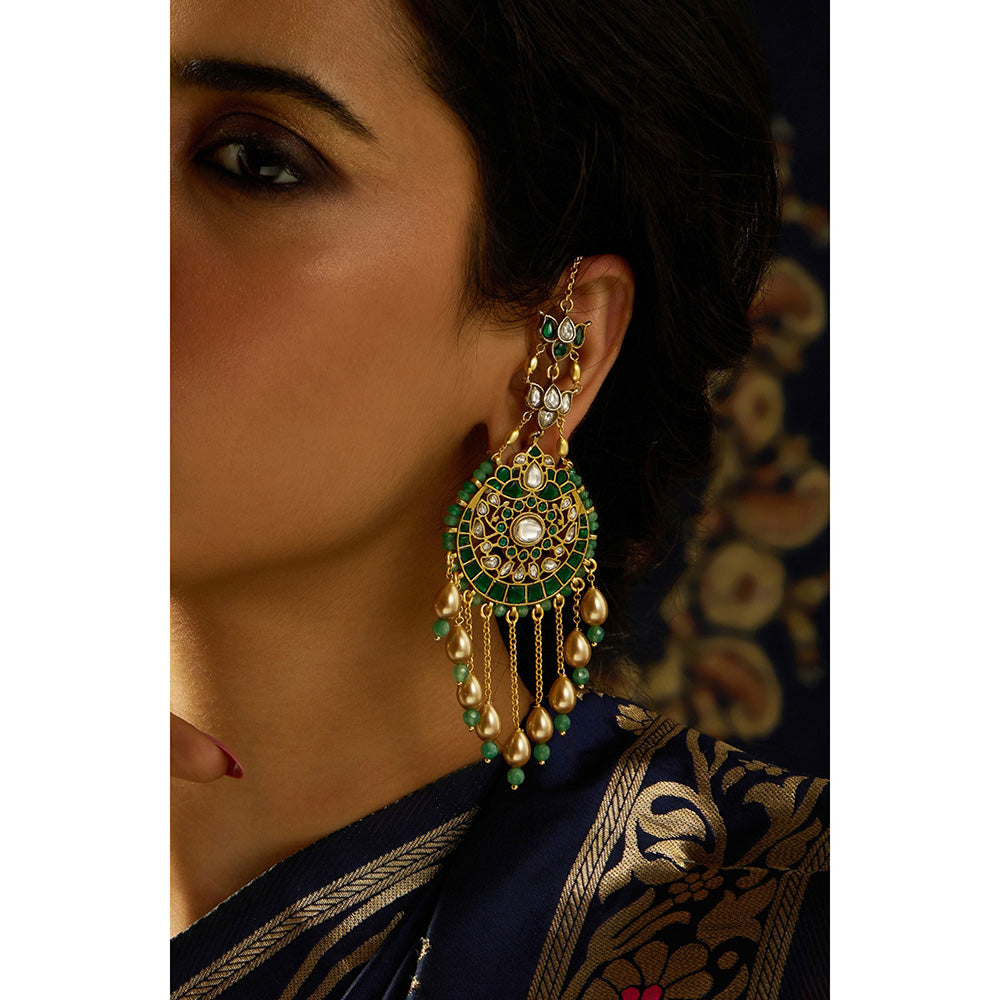 Joules By Radhika Rajwadi Green Glory Kundan Stone Chandbali Earrings
