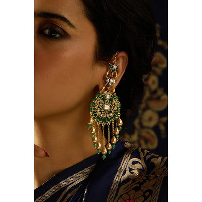 Joules By Radhika Rajwadi Green Glory Kundan Stone Chandbali Earrings
