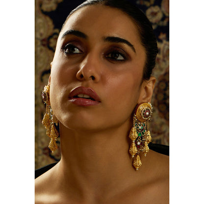 Joules By Radhika Multi-Color Rajwadi Elegance Round Dangler Earrings
