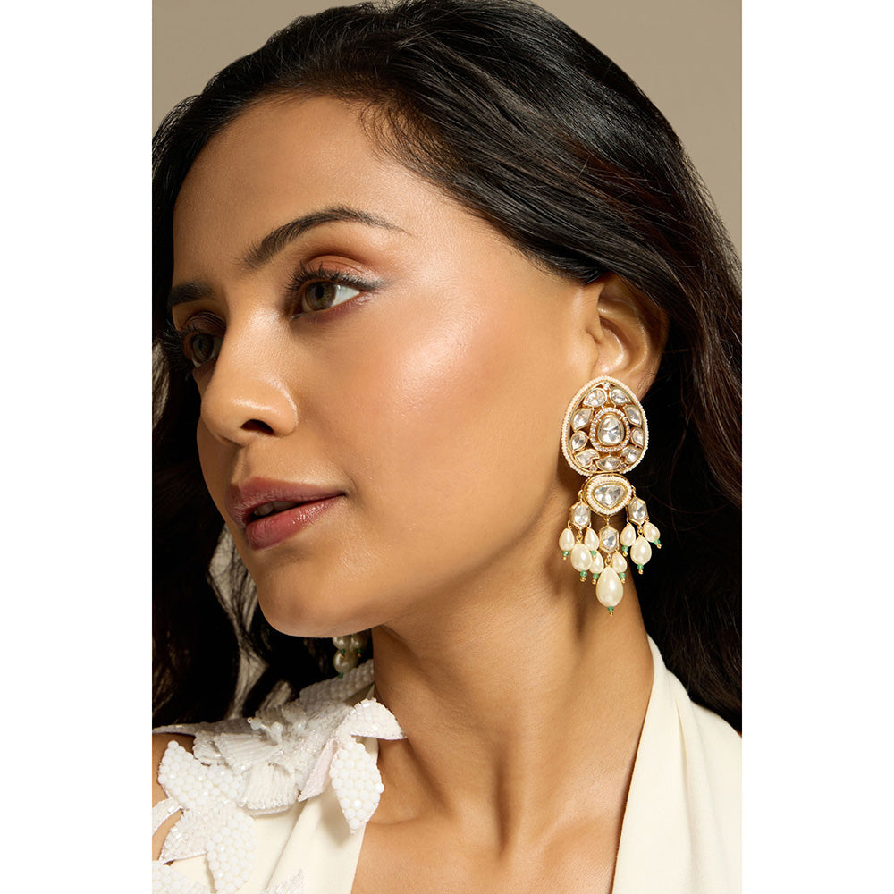 Joules By Radhika Delicate Pearl Polki Kundan Dangler Earrings
