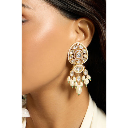Joules By Radhika Delicate Pearl Polki Kundan Dangler Earrings