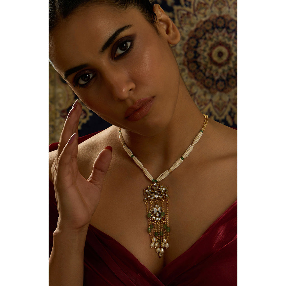 Joules By Radhika Green Rajwadi Charm Petite Pearl Necklace
