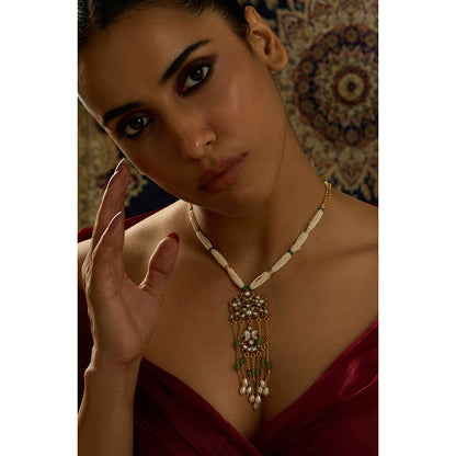 Joules By Radhika Green Rajwadi Charm Petite Pearl Necklace