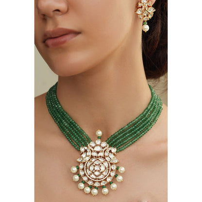 Joules By Radhika Green Polki Charm Beaded Kundan Necklace Set