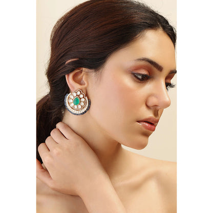 Joules By Radhika Multi-Color Amber Scrollwork Drop Kundan Earrings