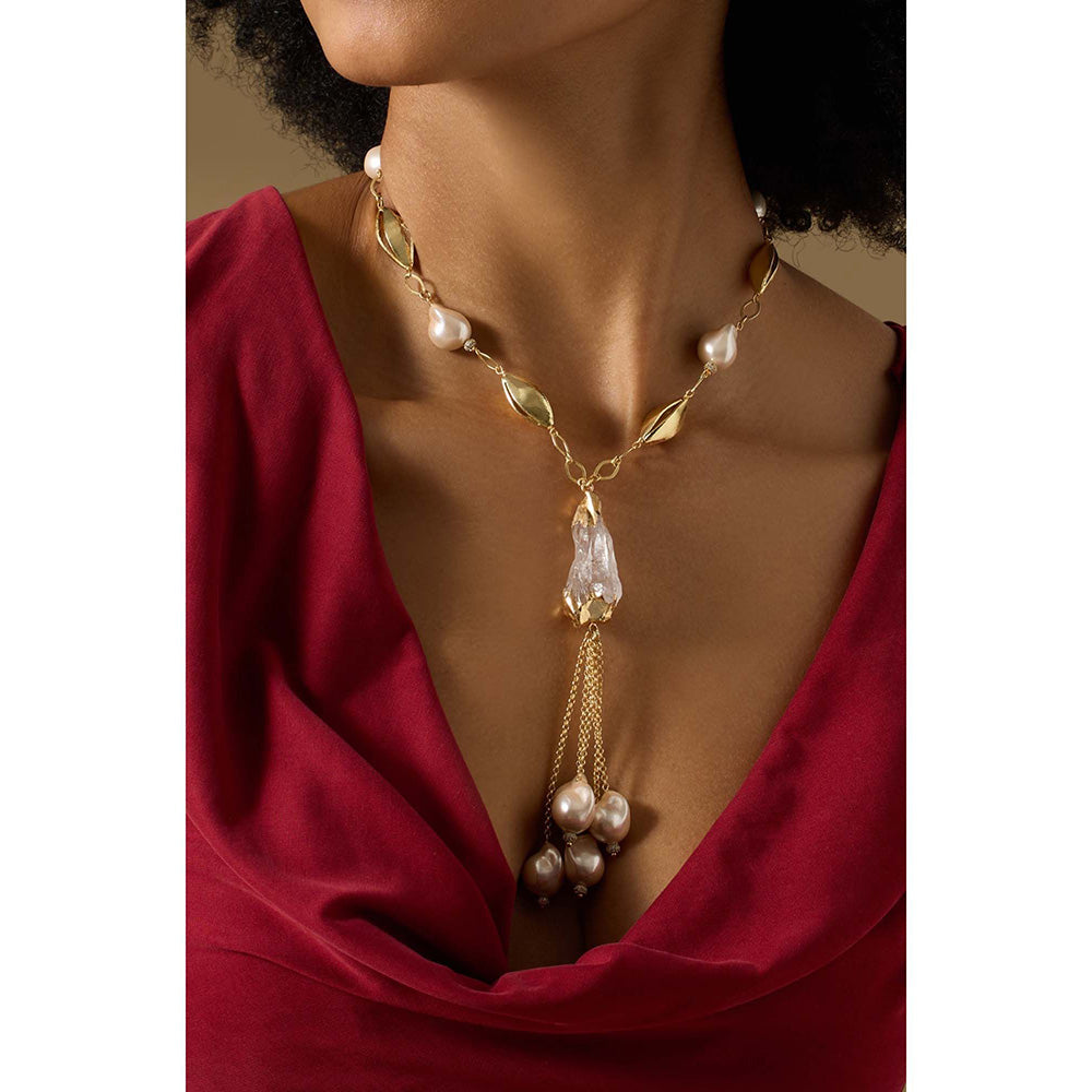 Joules By Radhika Sirena Gold Plated White Pearl Necklace