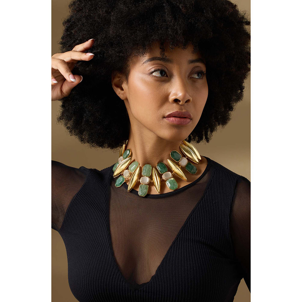 Joules By Radhika Virenys Gold Plated Green Stone Necklace