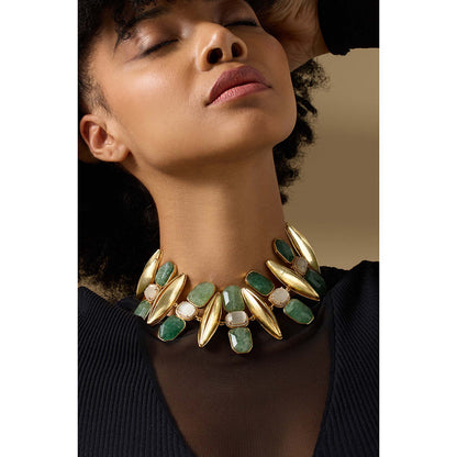 Joules By Radhika Virenys Gold Plated Green Stone Necklace