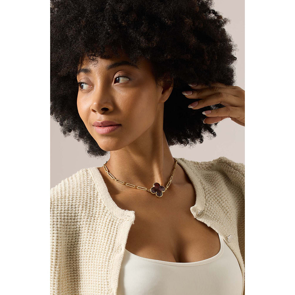 Joules By Radhika Lysari Gold Plated Brown Stone Necklace