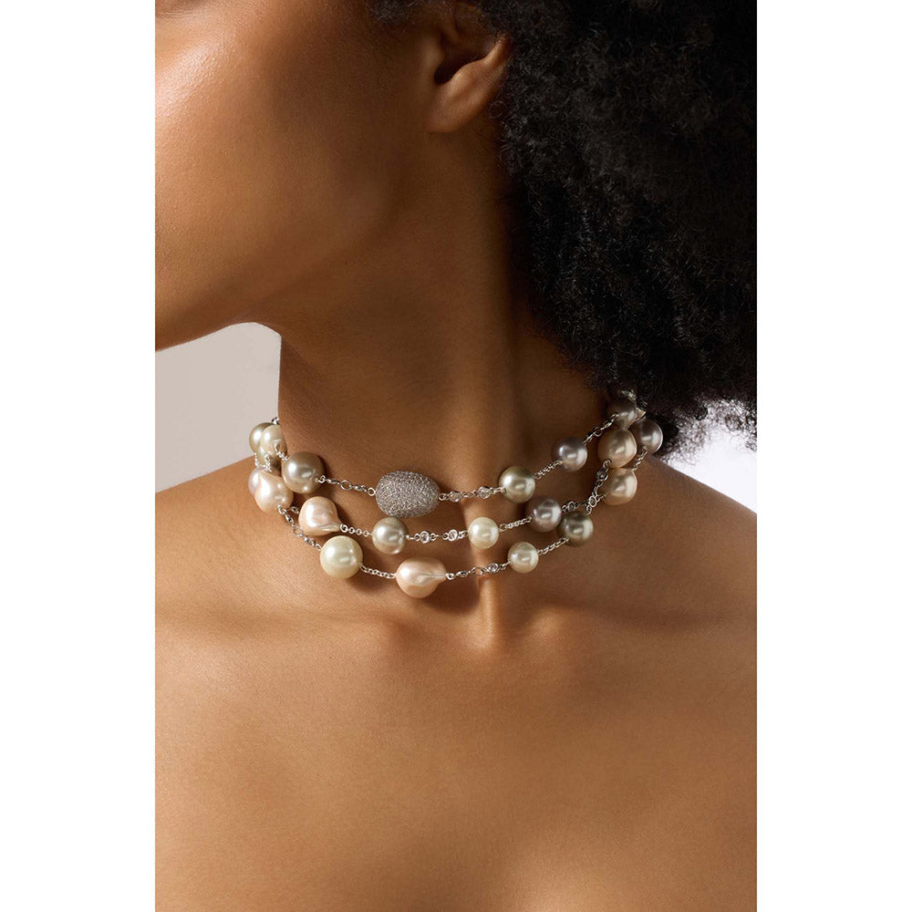 Joules By Radhika Theryssa Silver Plated Pearl Stone Studded Choker Necklace