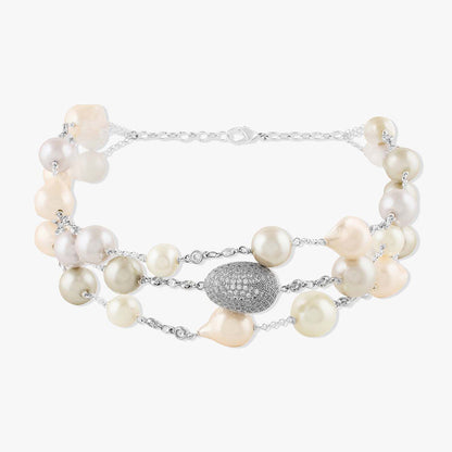 Joules By Radhika Theryssa Silver Plated Pearl Stone Studded Choker Necklace