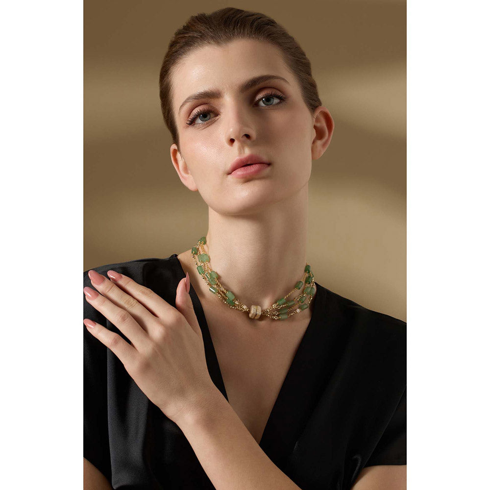 Joules By Radhika Junara Gold Plated Green Stone Necklace