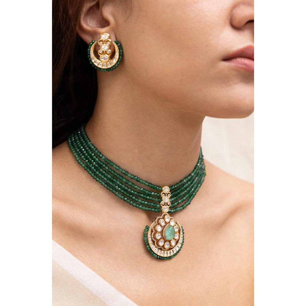 Joules By Radhika Anvya Green Beads Kundan Choker Set
