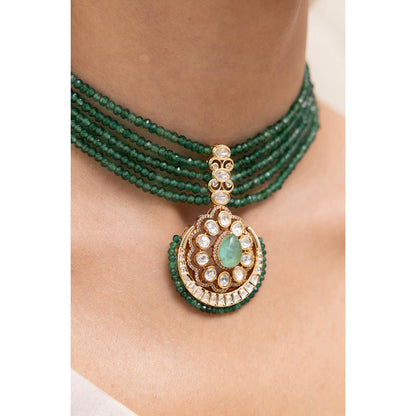 Joules By Radhika Anvya Green Beads Kundan Choker Set